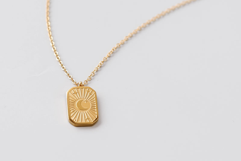 Gold Moon Square Pendant Necklace