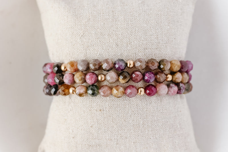 6mm Faceted Dark Tourmaline with Gold Accent Luxe Bracelet
