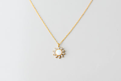 Gold White Opal Cz Sun Necklace