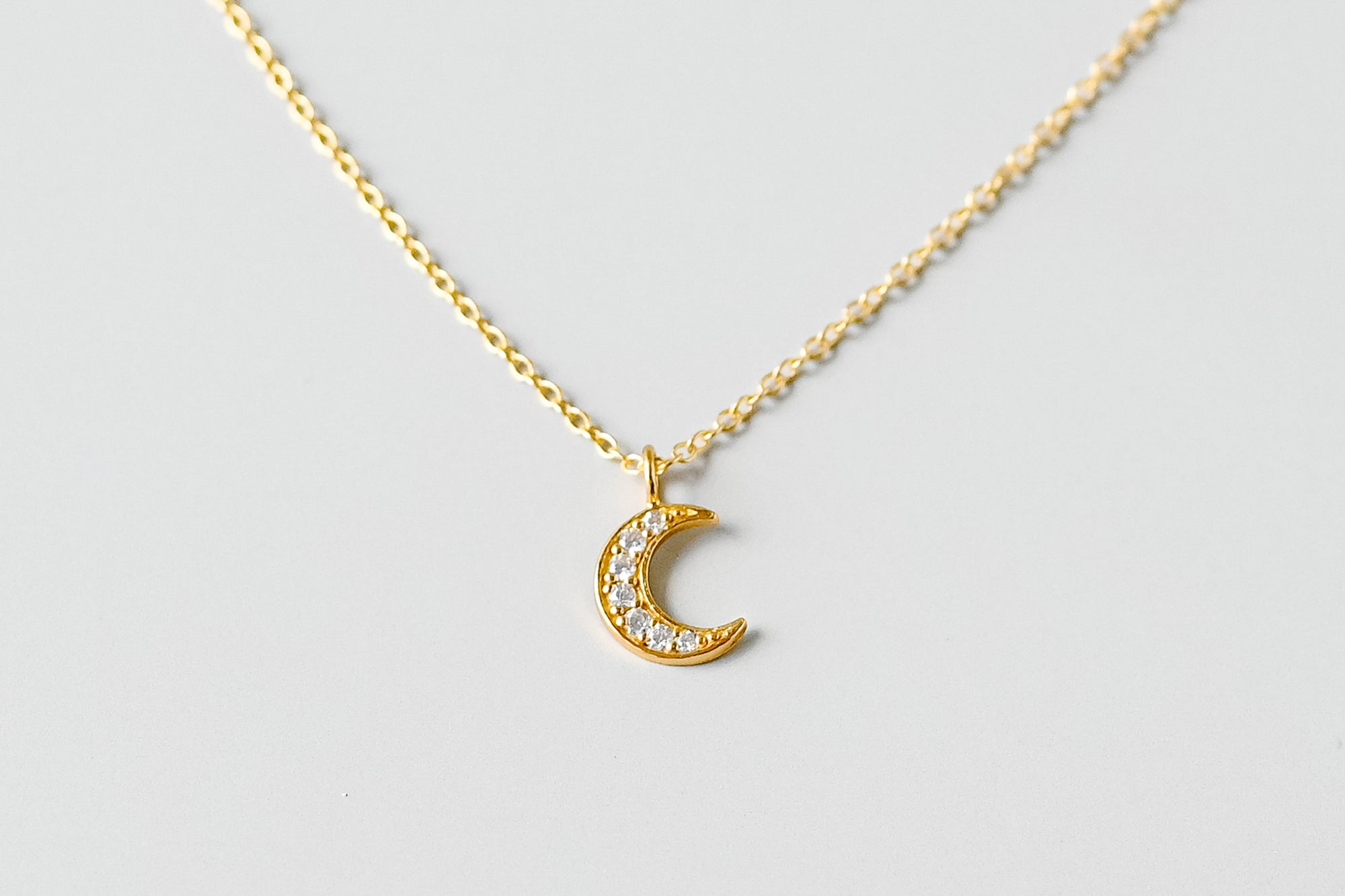 Gold Tiny Cz Moon Necklace