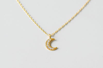 Gold Tiny Cz Moon Necklace