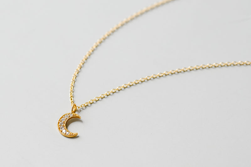 Gold Tiny Cz Moon Necklace