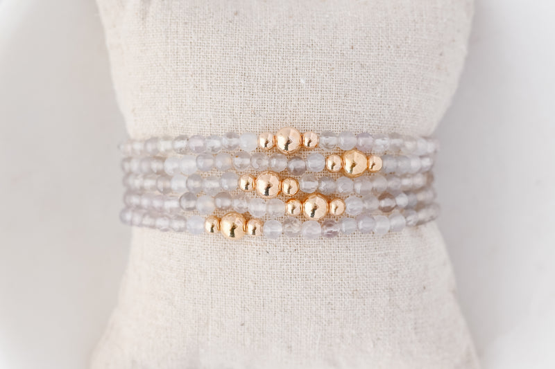 4mm Faceted Grey Agate Gold Luxe Bracelet