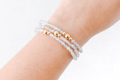 4mm Faceted Grey Agate Gold Luxe Bracelet