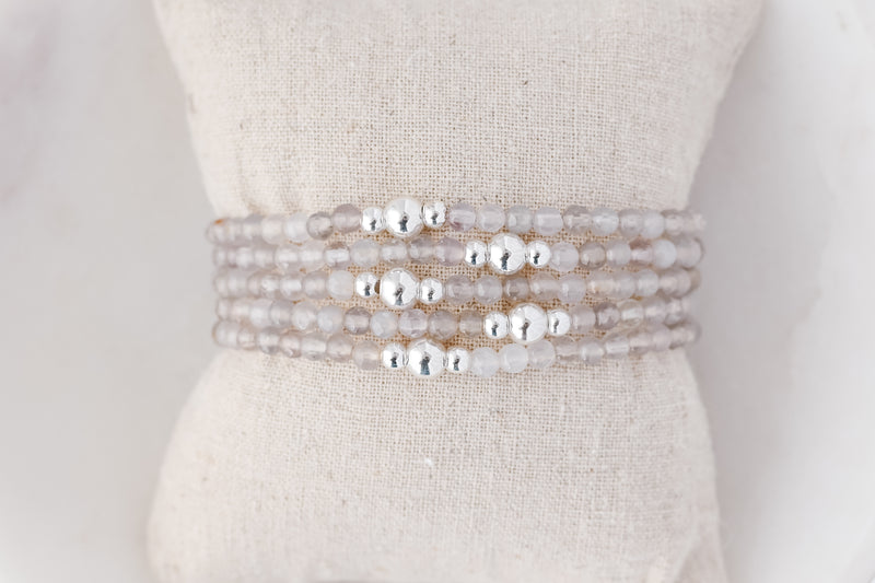 4mm Faceted Grey Agate Luxe Bracelet