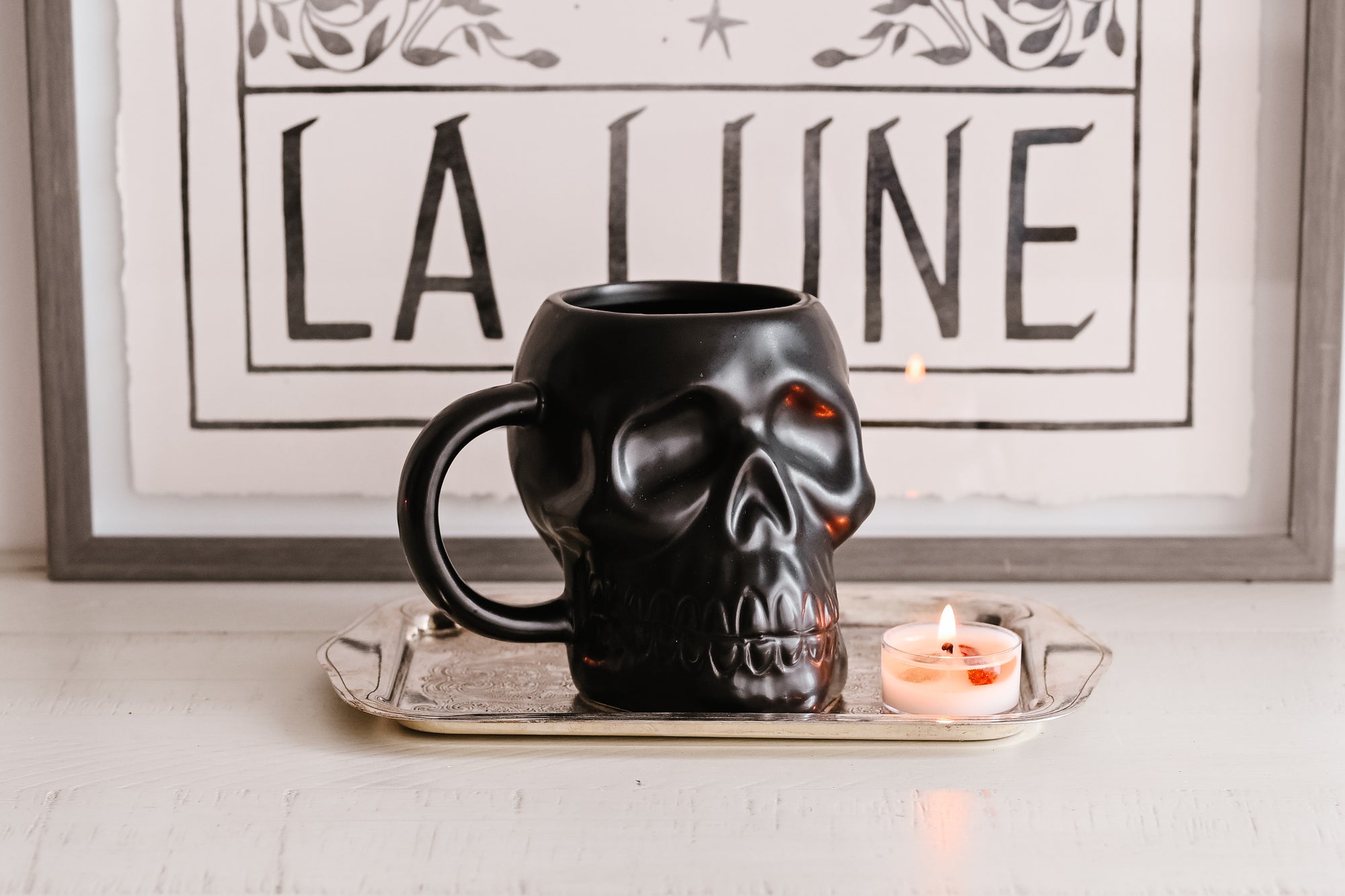 Matte Black Skull Mug