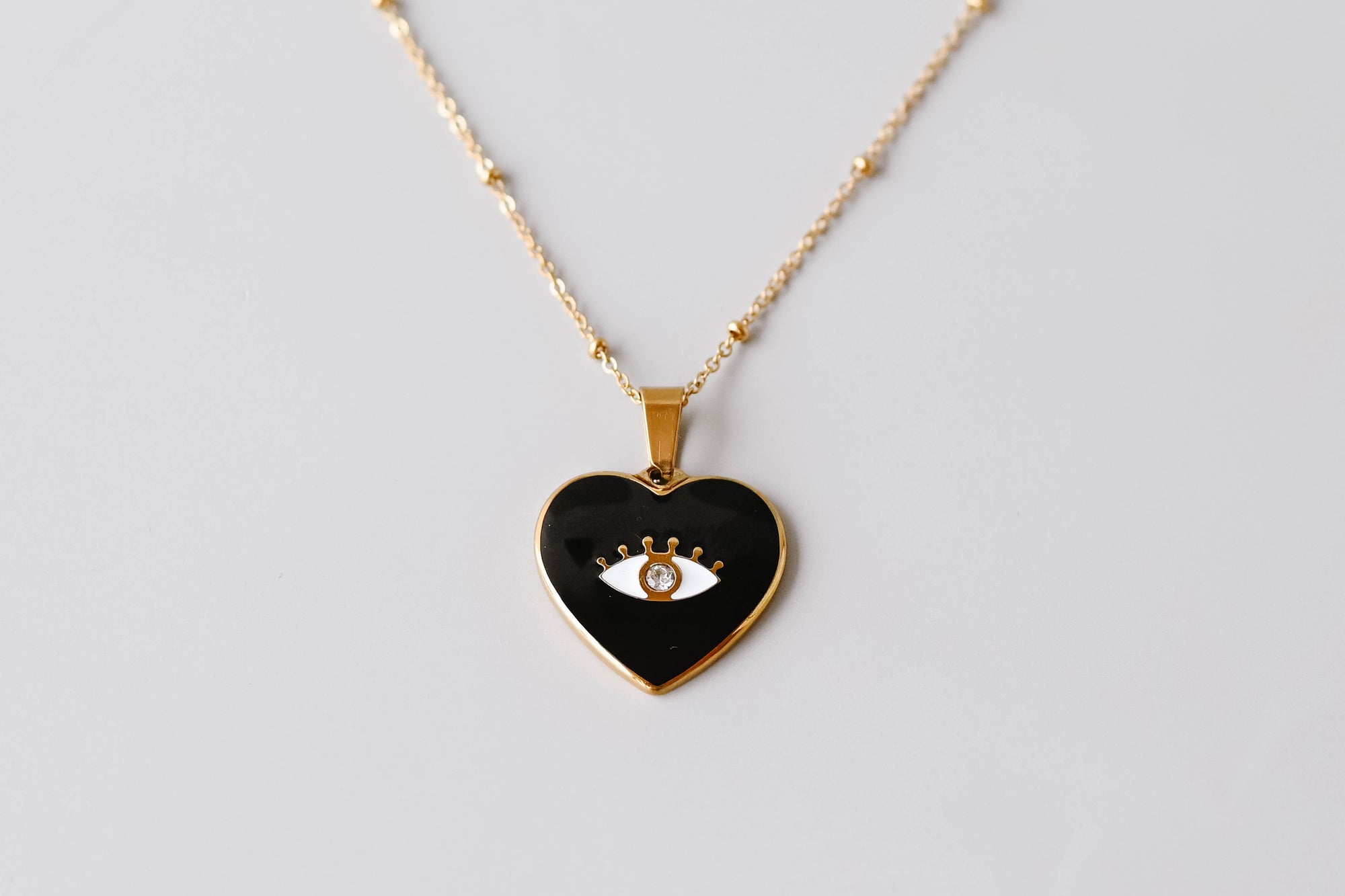 Gold Black Enamel Evil Eye Heart Necklace