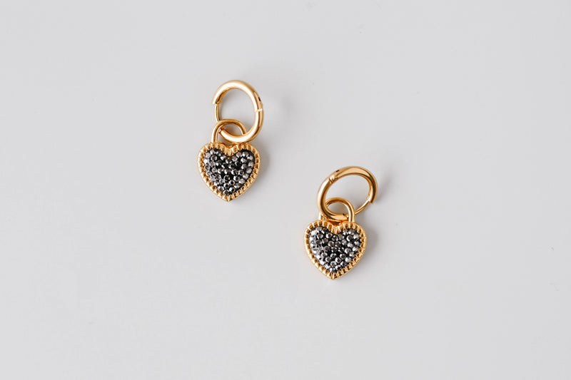 Gold Heart with Black Sparkle Earrings