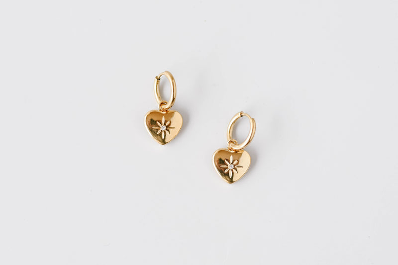 Gold Heart with CZ Supernova Hoop Earrings