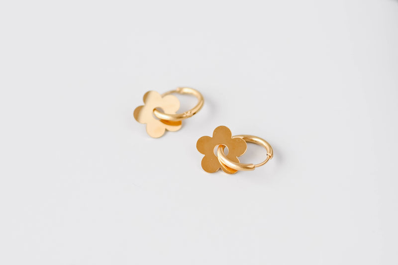 Gold Flower Hoop Earrings
