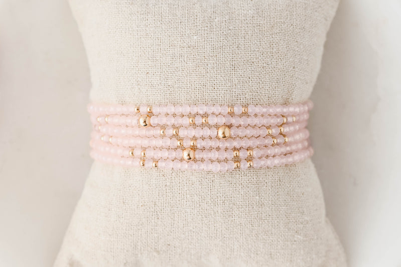 Pink Sparkle Rondelle With Gold Bracelet