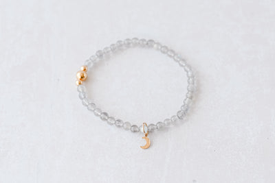 4mm Labradorite with Gold Moon Charm Luxe Bracelet