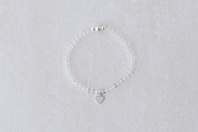 4mm Clear Quartz with Silver Heart Charm Luxe Bracelet