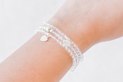 4mm Clear Quartz with Silver Heart Charm Luxe Bracelet