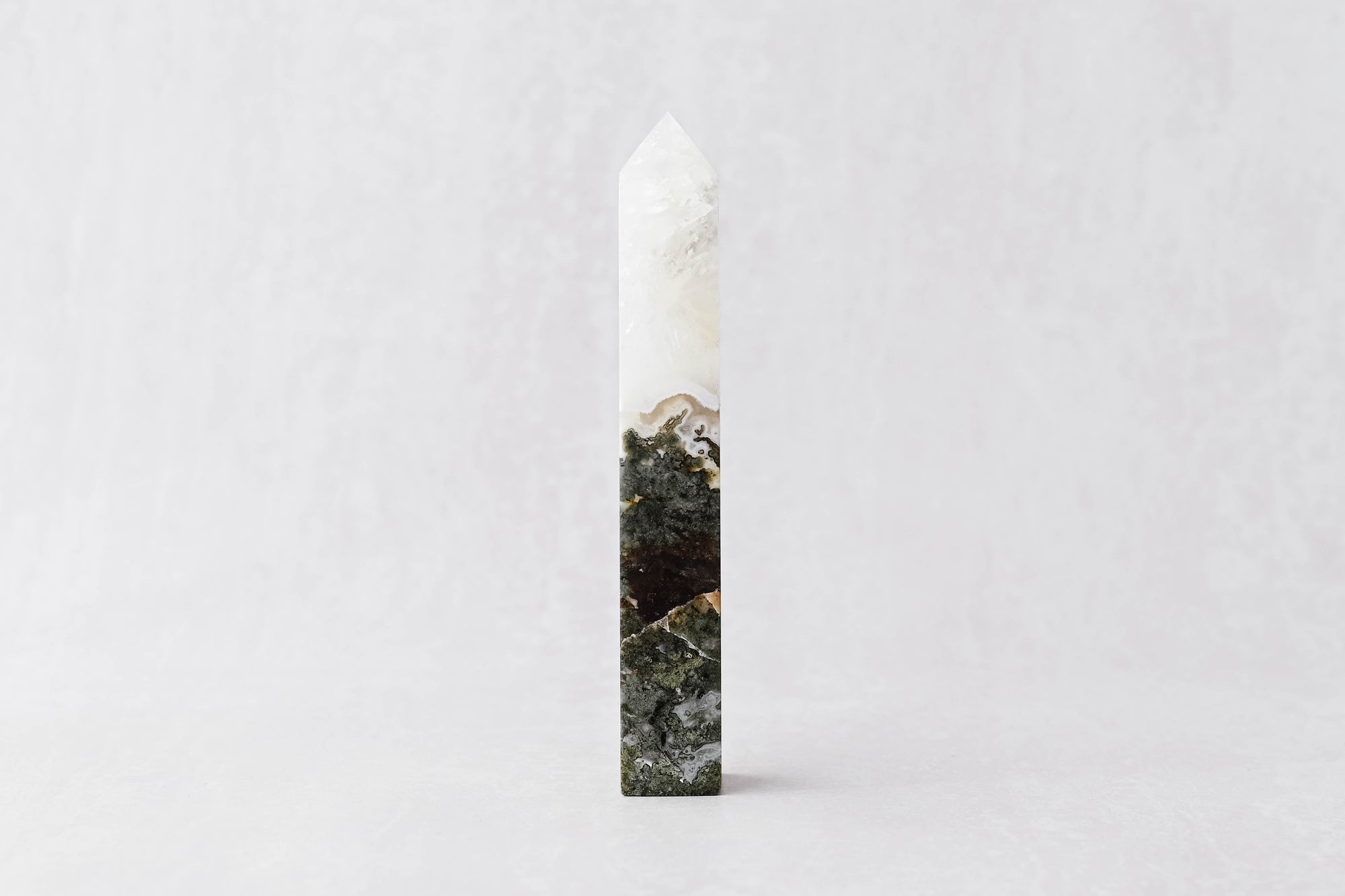 Moss Agate with Quartz Obelisk 01