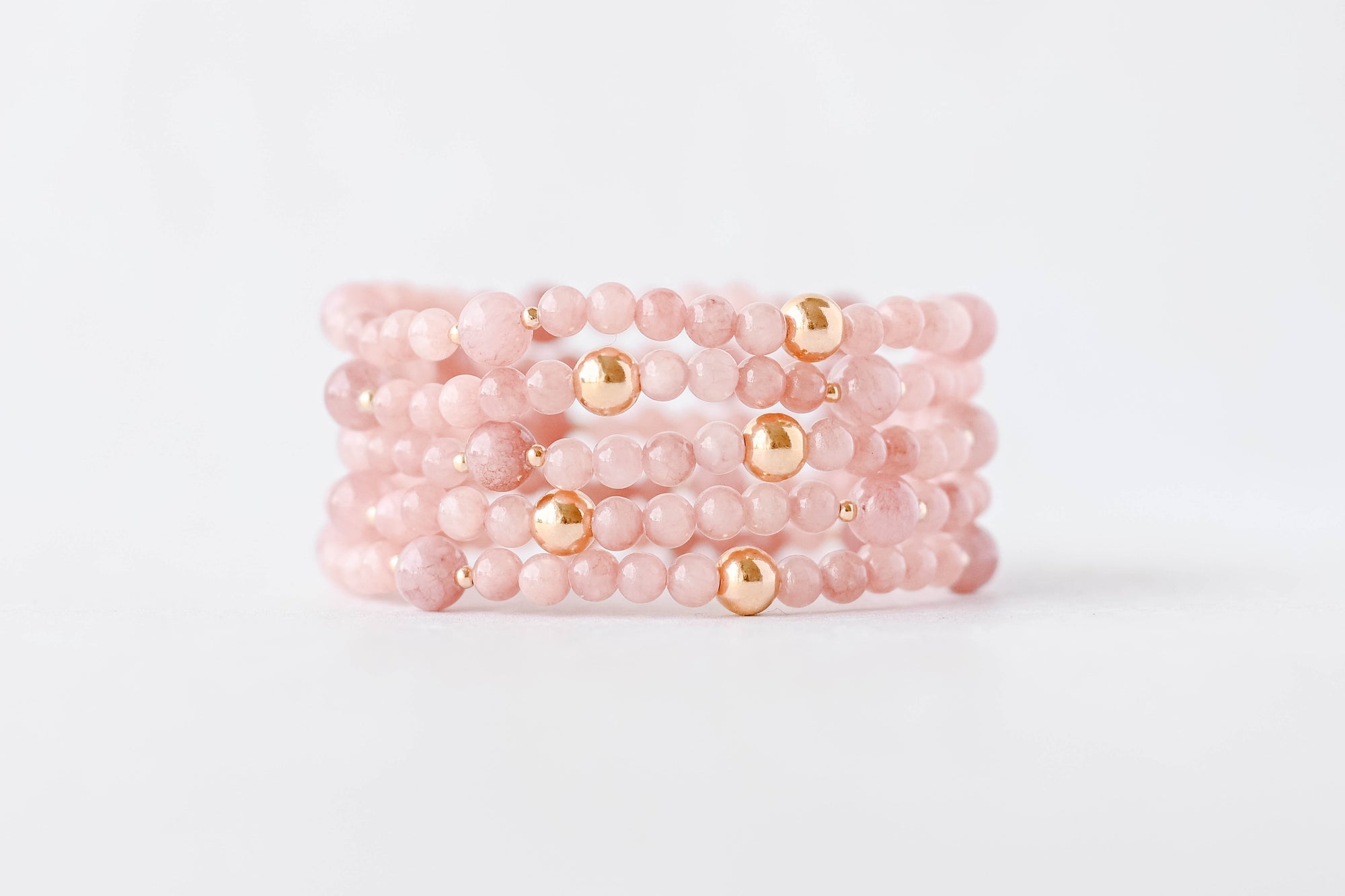 4mm & 6mm Blush Jade with Gold Luxe Bracelet