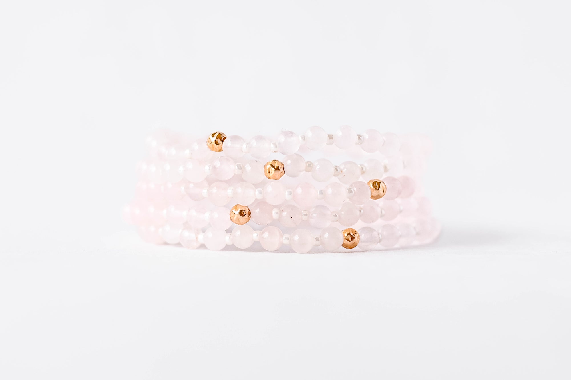 4mm Rose Quartz & Pearlescent Seed Beads with Gold Luxe Bracelet