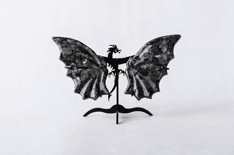 Larvikite Dragon Wings on Stand 01
