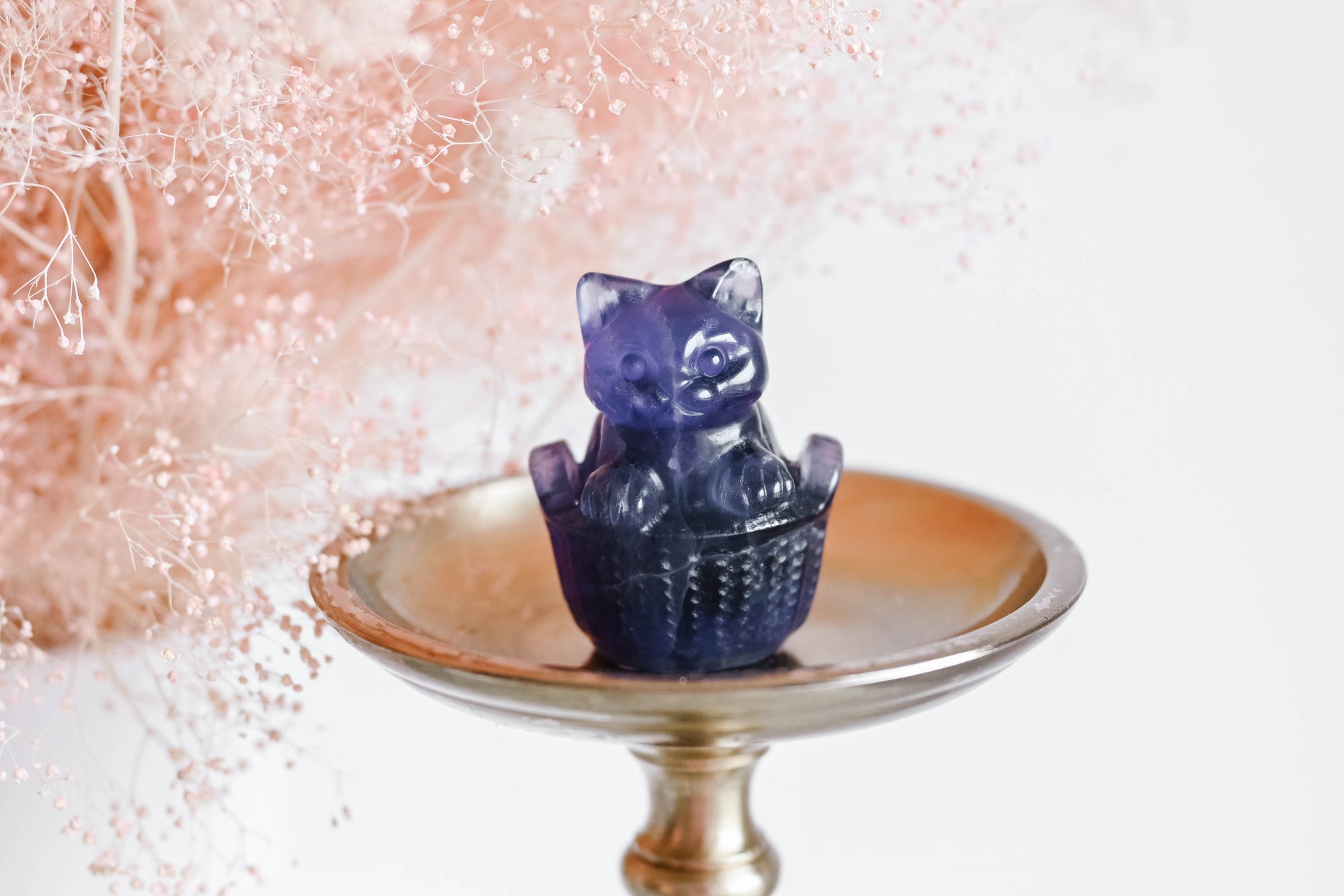 Purple Fluorite Cat In Basket