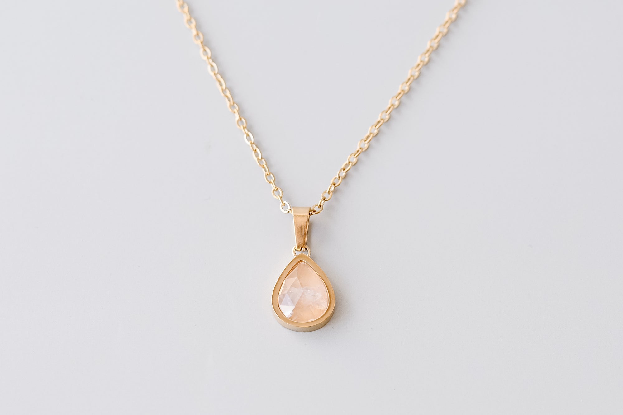Rose Quartz Teardrop Gold Necklace