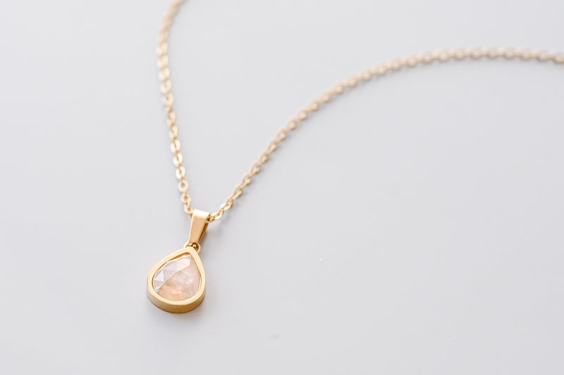 Rose Quartz Teardrop Gold Necklace