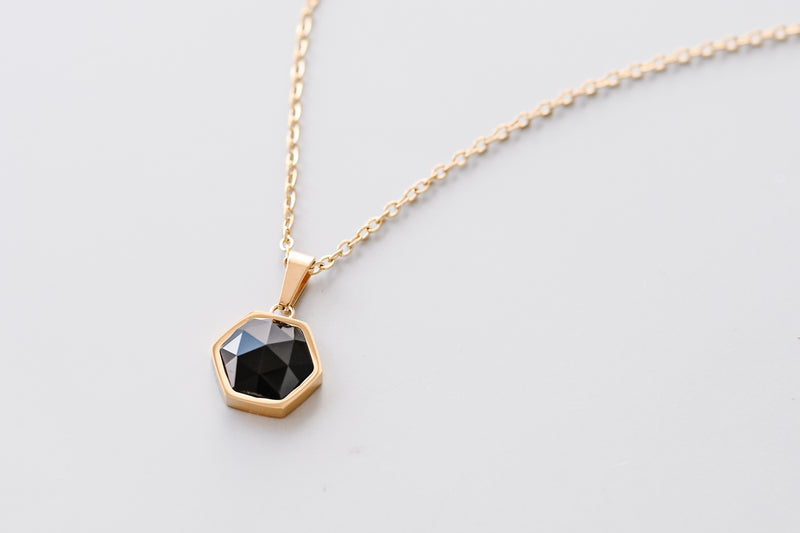 Onyx Hexagonal Gold Necklace