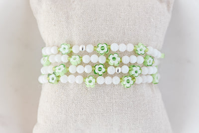 4mm Moonstone with Green Flower Charm Luxe Bracelet