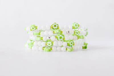 4mm Moonstone with Green Flower Charm Luxe Bracelet