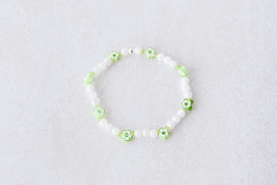 4mm Moonstone with Green Flower Charm Luxe Bracelet