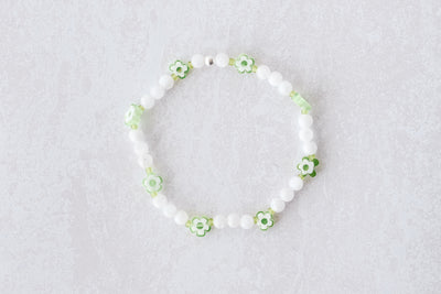 4mm Moonstone with Green Flower Charm Luxe Bracelet