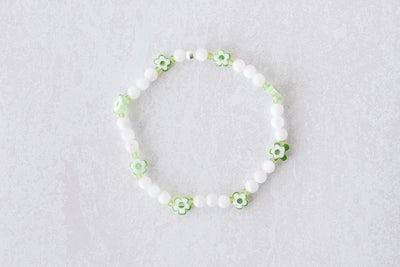 4mm Moonstone with Green Flower Charm Luxe Bracelet