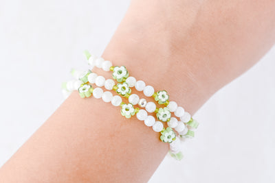 4mm Moonstone with Green Flower Charm Luxe Bracelet