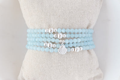 4mm Aquamarine with Shell Charm Luxe Bracelet