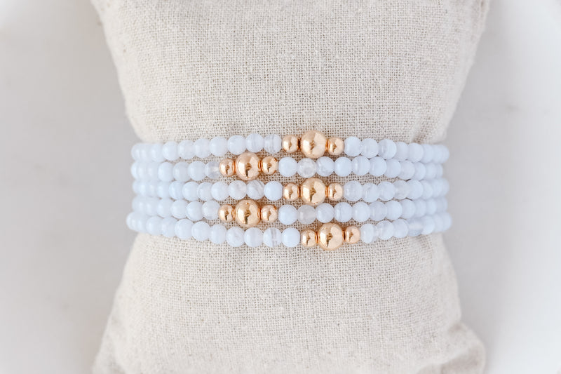 4mm Blue Lace Agate Gold Luxe Bracelet