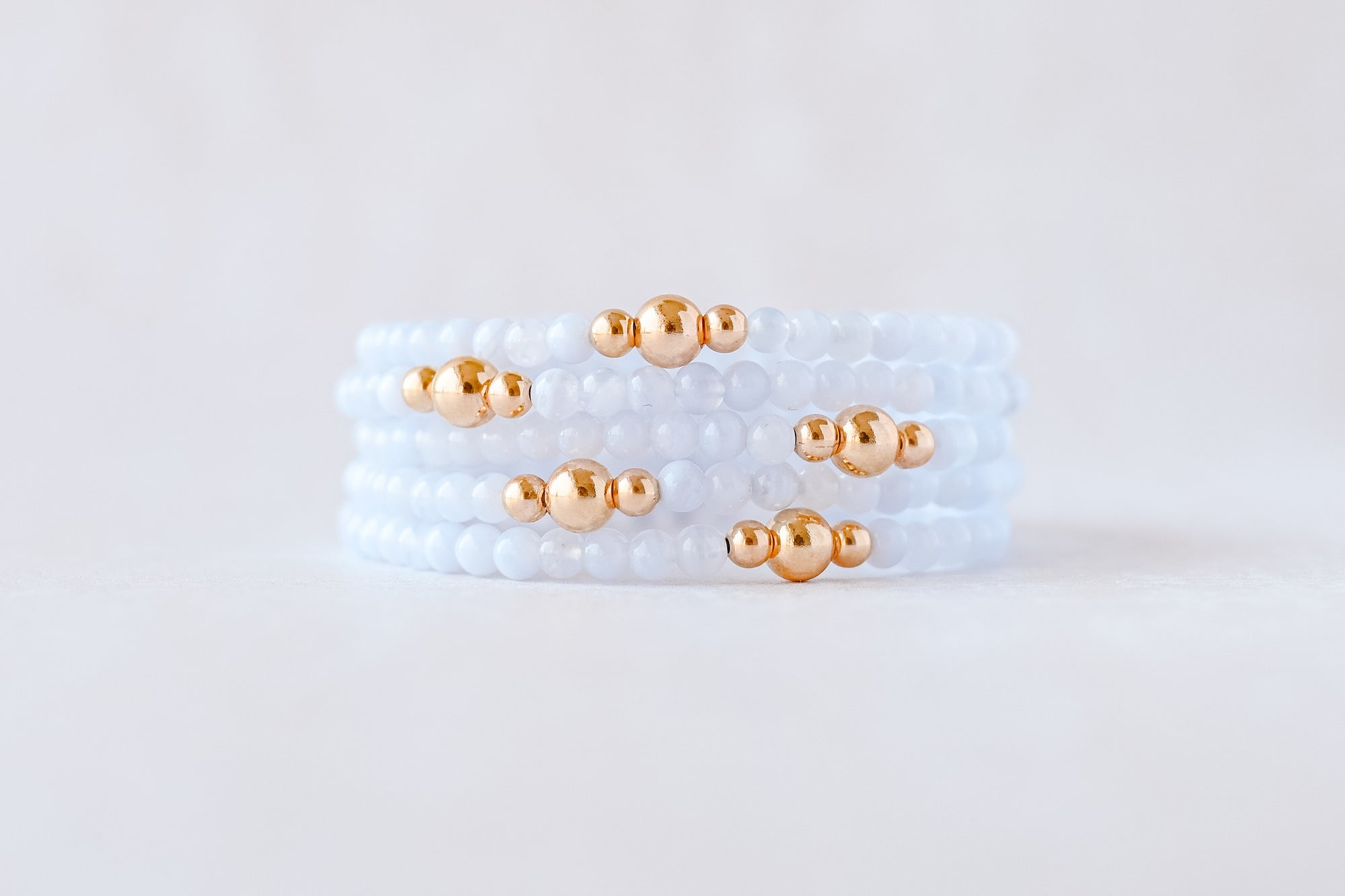 4mm Blue Lace Agate Gold Luxe Bracelet