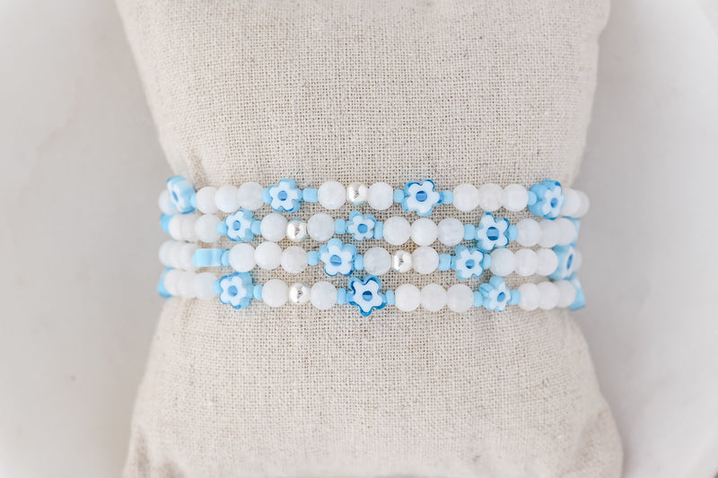 4mm Moonstone with Blue Flower Charm Luxe Bracelet