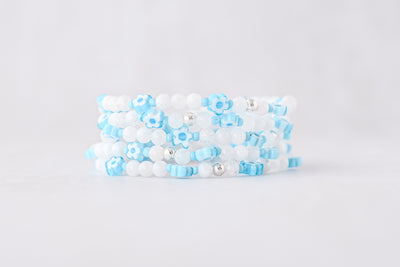 4mm Moonstone with Blue Flower Charm Luxe Bracelet