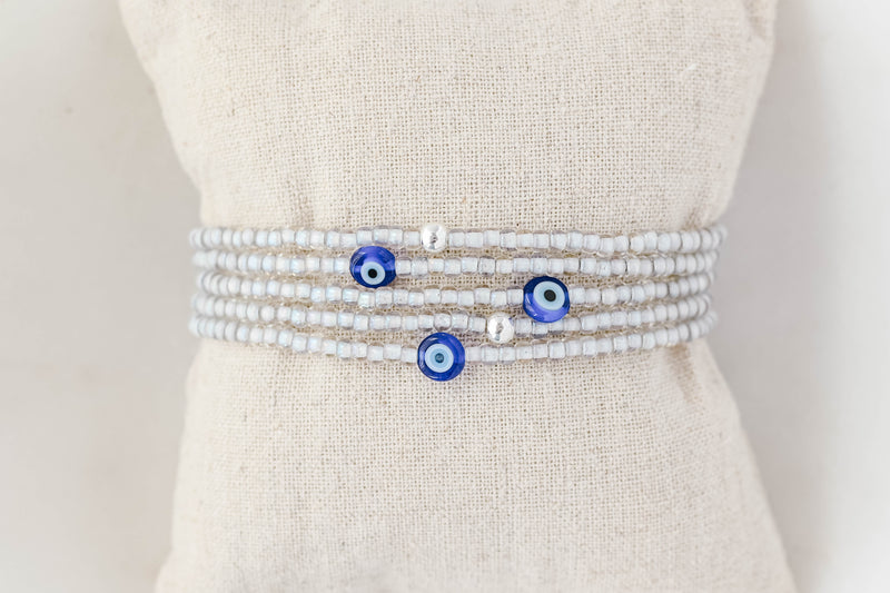 3mm Aura Grey with Evil Eye Charm Endless Mini Bracelet