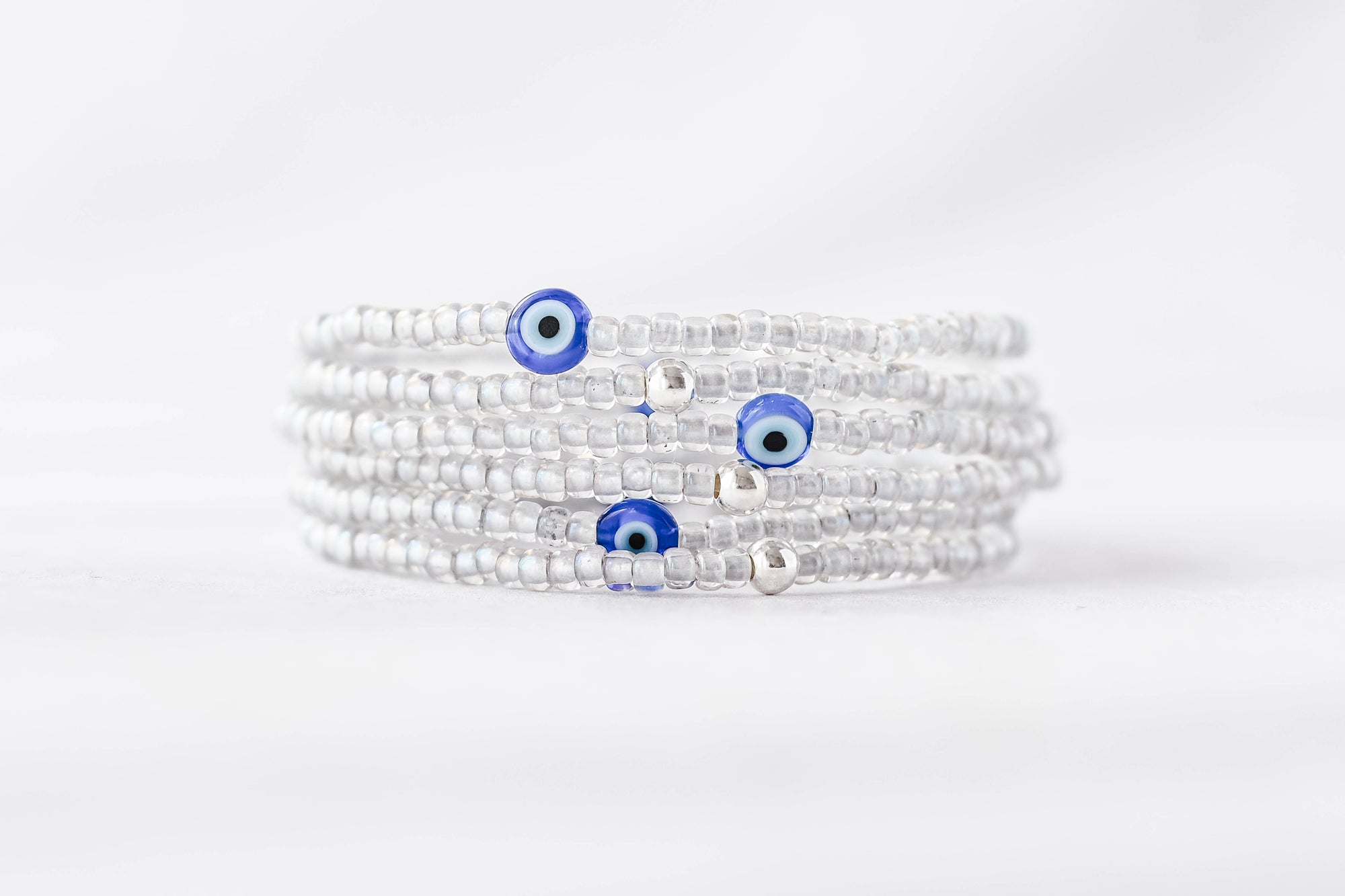 3mm Aura Grey with Evil Eye Charm Endless Mini Bracelet