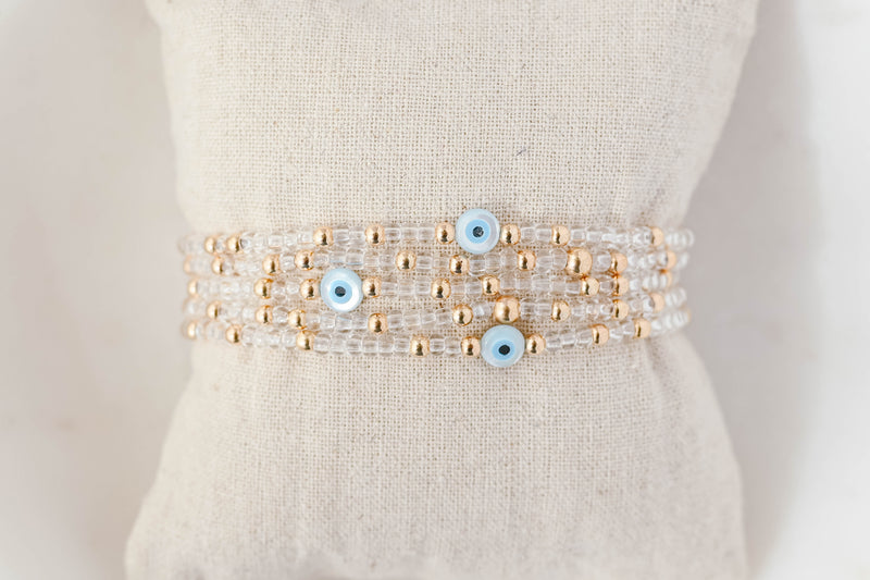 3mm Clear Evil Eye with Gold Endless Mini Bracelet