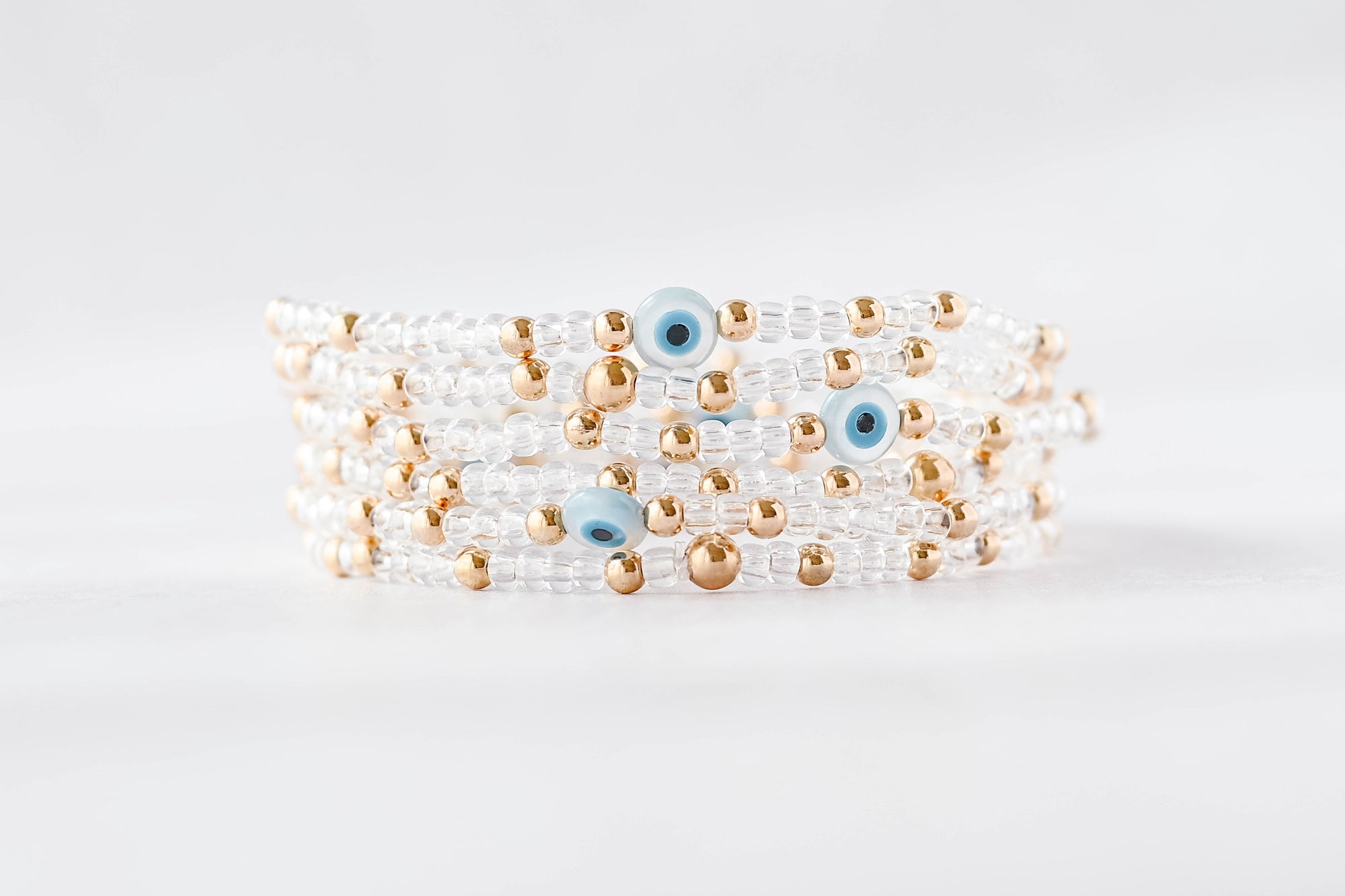 3mm Clear Evil Eye with Gold Endless Mini Bracelet