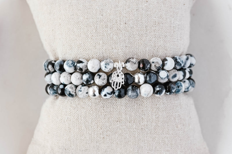 6mm Orca Agate with Hamsa Charm Luxe Bracelet
