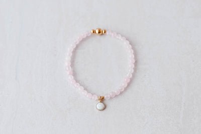 4mm Rose Quartz with Gold Opal Charm Luxe Bracelet