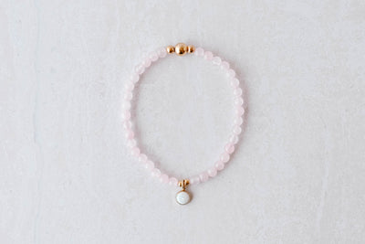 4mm Rose Quartz with Gold Opal Charm Luxe Bracelet