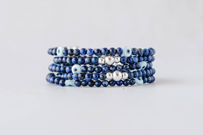 4mm Lapis Lazuli with Evil Eye Charm Luxe Bracelet