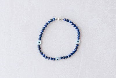 4mm Lapis Lazuli with Evil Eye Charm Luxe Bracelet