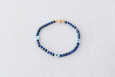 4mm Lapis Lazuli with Gold Evil Eye Charm Luxe Bracelet