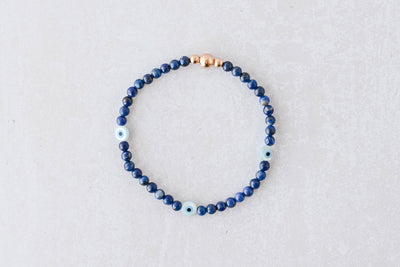 4mm Lapis Lazuli with Gold Evil Eye Charm Luxe Bracelet