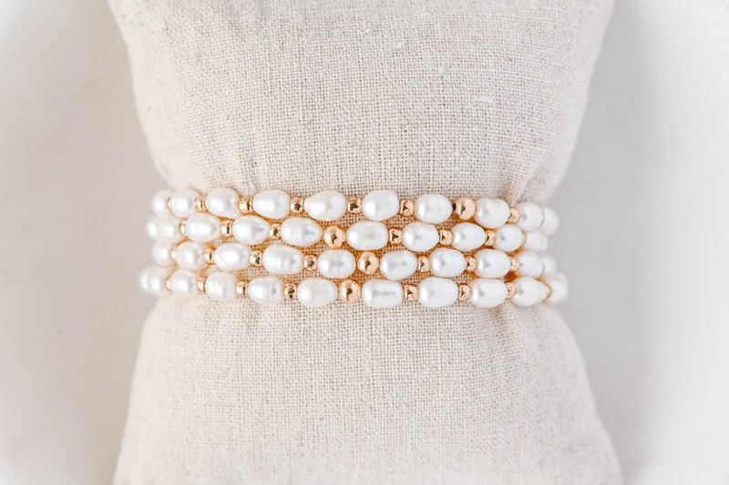 Pearl with Gold Seed Bead Accents Luxe Bracelet