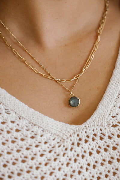 Gold Labradorite Drop Necklace